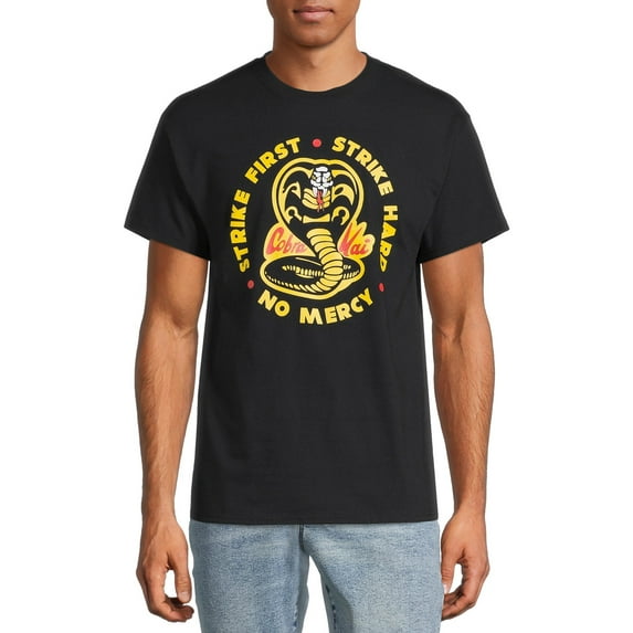 Cobra Kai Men's & Big Men's Strike First Strike Hard No Mercy Short Sleeve Graphic T-Shirt
