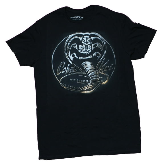 Cobra Kai Mens T-Shirt - Steel Style Cobra Kai Logo Image (Medium)