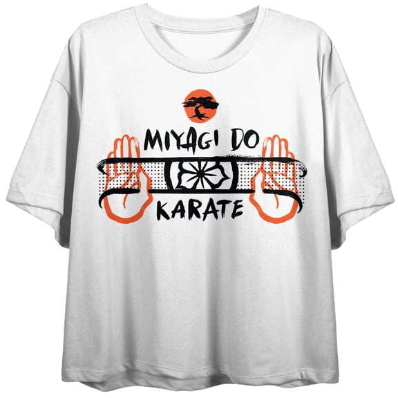 Cobra Kai Miyagi Do Karate Women's White Cropped Tee-Large
