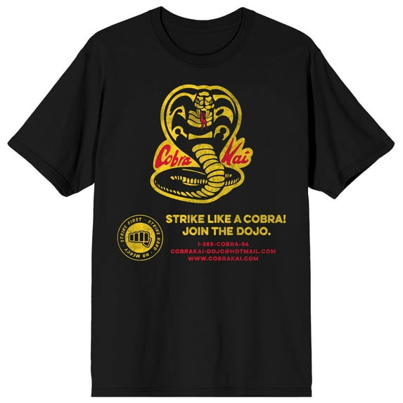 Cobra Kai Motto And Sign Up Info Crew Neck Men's Black T-shirt-4XL