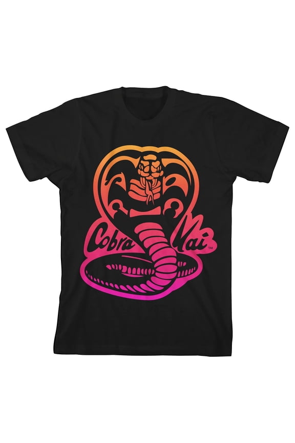 Cobra Kai Neon Logo Boy's Black T-Shirt-Medium