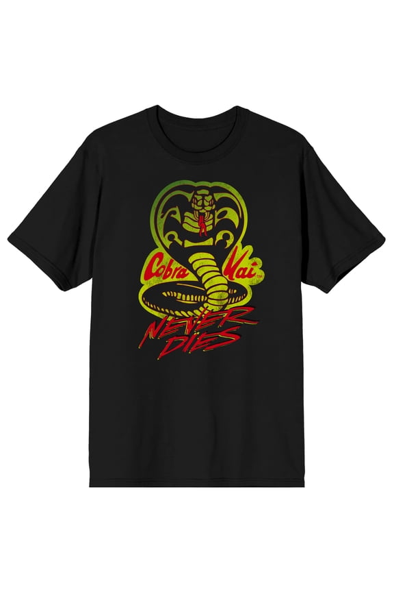 Cobra Kai Never Dies Adult Black Crew Neck Short Sleeve T-shirt-Large