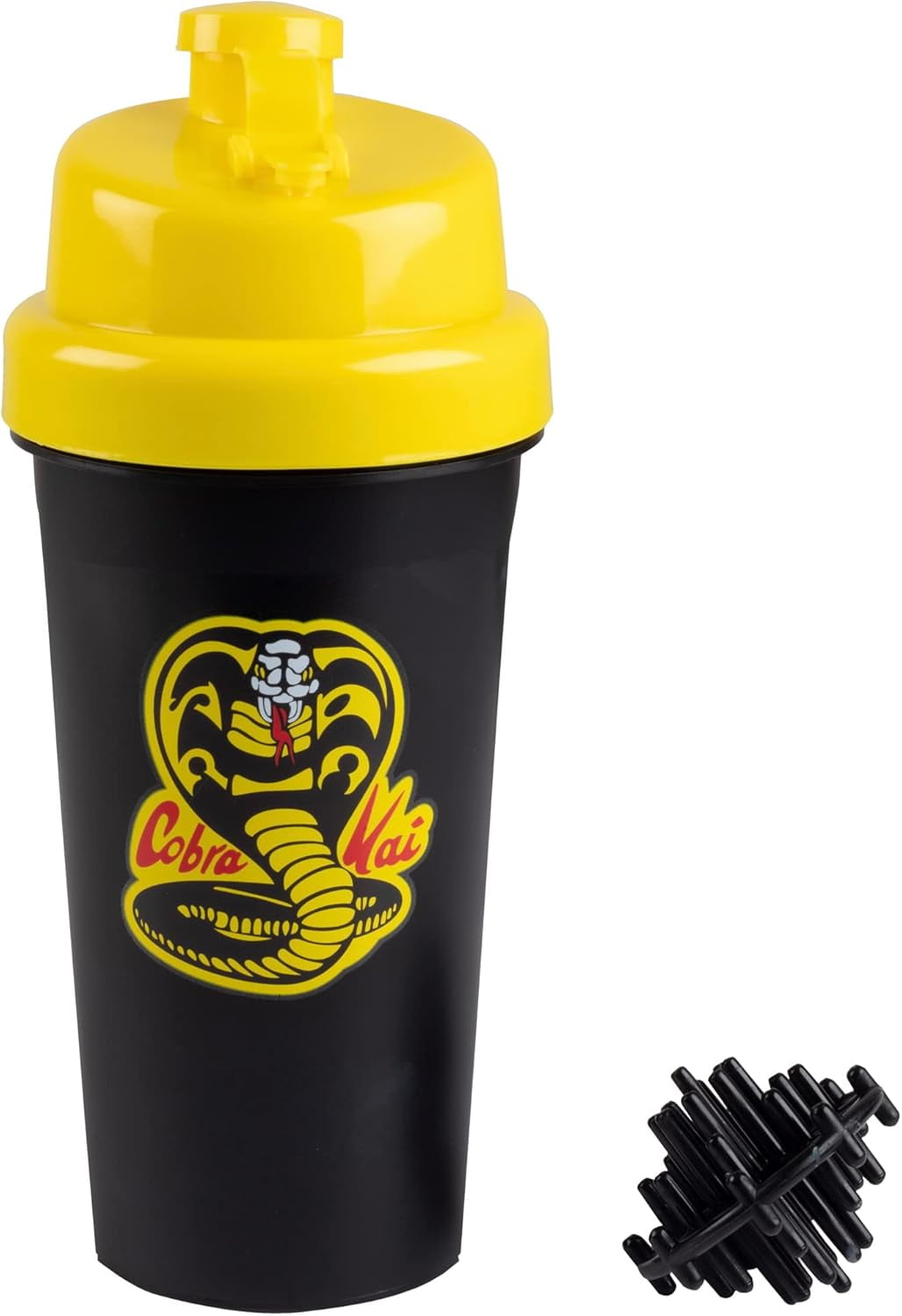 Cobra Kai Season 6 Shaker Bottle w/ Blender Mixer Ball, 25oz - Blend Protein Powder, Sports Drinks, Shakes, Smoothies - Officially Licensed - Karate Kid Gift for Kids, Teens, Adults