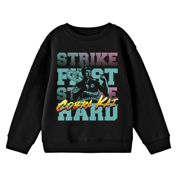 Cobra Kai Strike First Strike Hard Crew Neck Long Sleeve Youth Black Tee
-XL