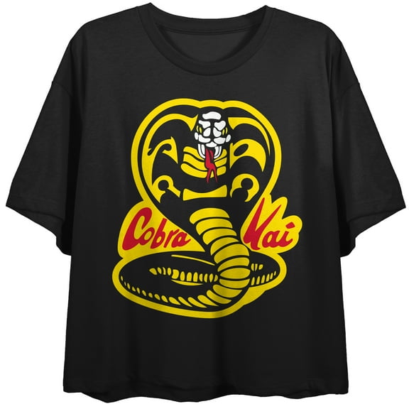 Cobra Kai Yellow And Black Cobra Women's Black 21 Cropped T-shirt-Medium