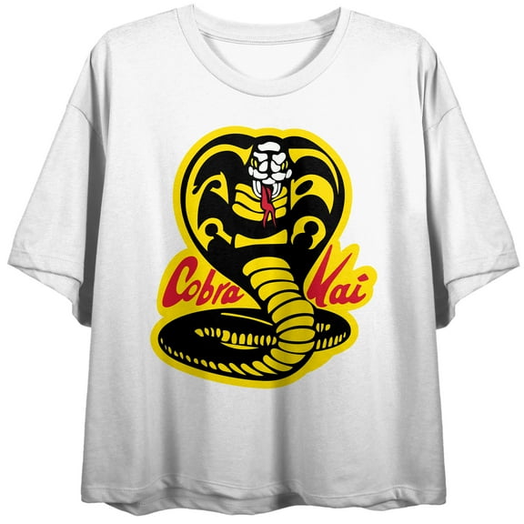 Cobra Kai Yellow And Black Cobra Women's White 21 Cropped T-shirt-Medium