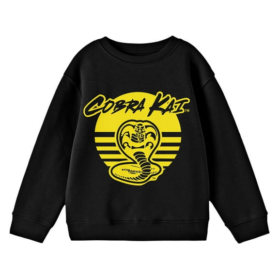 Cobra Kai Yellow Circle Logo Crew Neck Long Sleeve Youth Black Sweatshirt-Medium