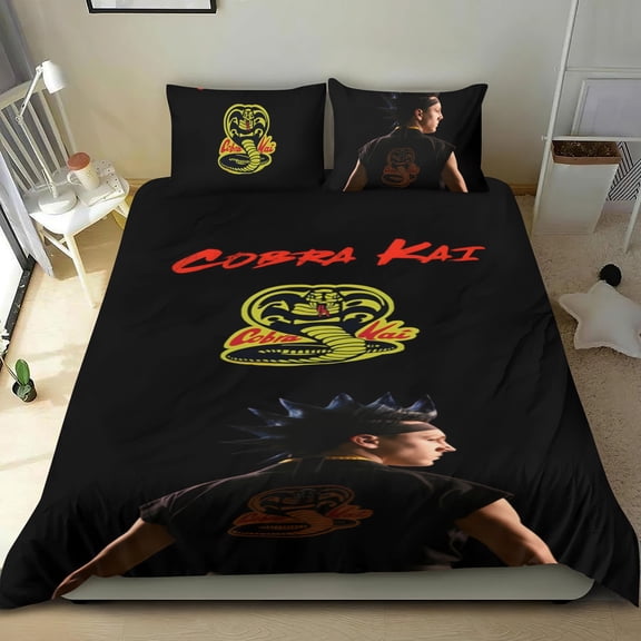 Cobra Kai themed bed sheet set, cotton, three pieces, comfortable and skin-friendly, durable design, gifts for family, friends, fans, 36x75 in (90*190 cm).