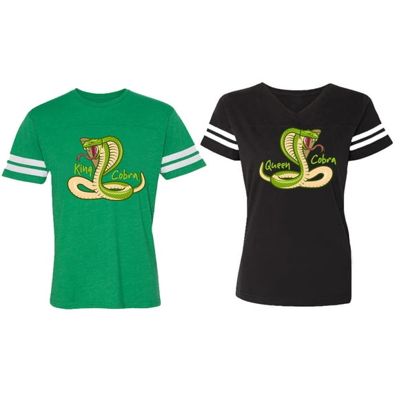 Cobra King Queen Matching Couple Cotton Jerseys (Men Green / Women Black) (Men S / Women L)