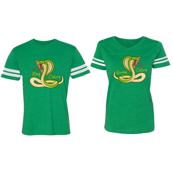 Cobra King Queen Matching Couple Cotton Jerseys (Men Green / Women Green) (Men M / Women XL)