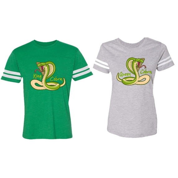 Cobra King Queen Matching Couple Cotton Jerseys (Men Green / Women Heather) (Men S / Women XL)