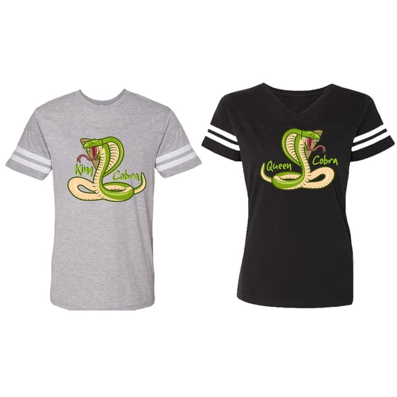 Cobra King Queen Matching Couple Cotton Jerseys (Men Heather / Women Black) (Men L / Women XXL)