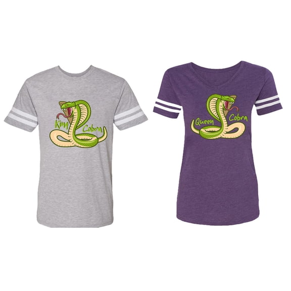 Cobra King Queen Matching Couple Cotton Jerseys (Men Heather / Women Purple) (Men XL / Women XXL)