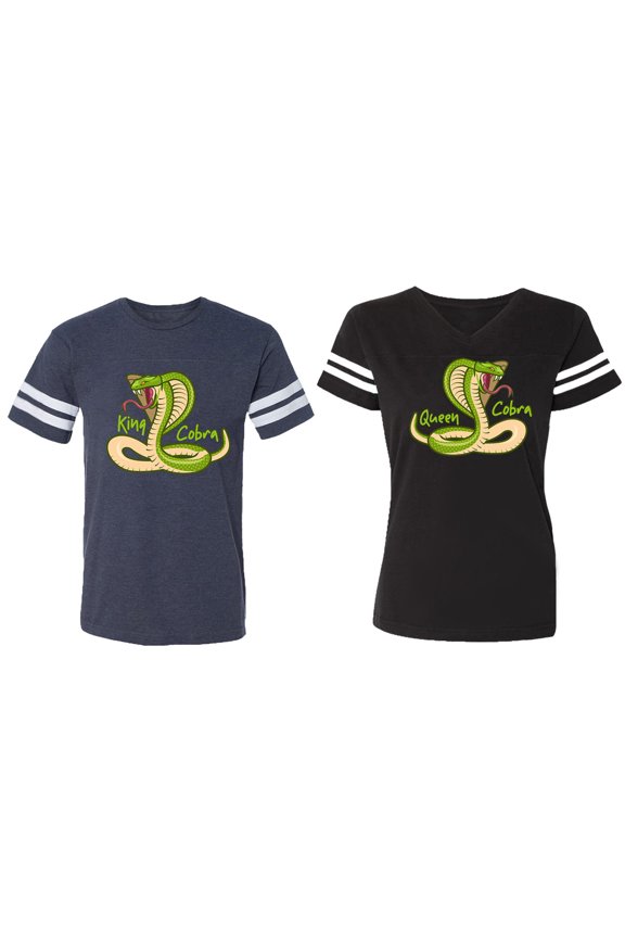 Cobra King Queen Matching Couple Cotton Jerseys (Men Navy / Women Black) (Men S / Women S)