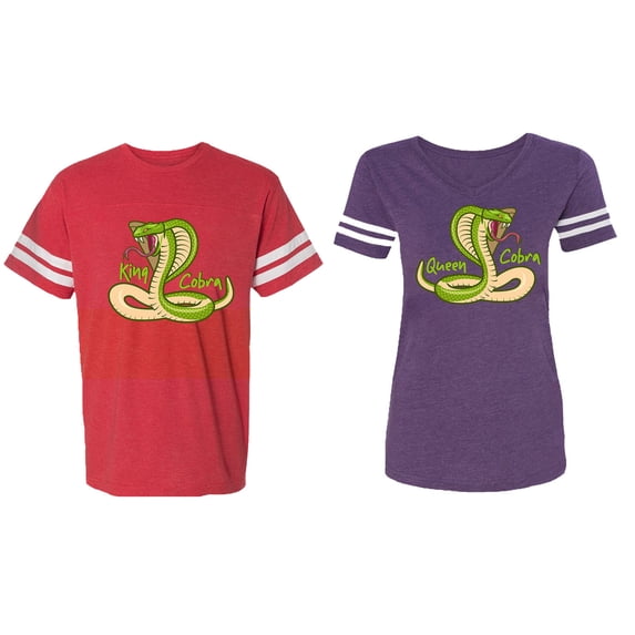 Cobra King Queen Matching Couple Cotton Jerseys (Men Red / Women Purple) (Men M / Women XXL)