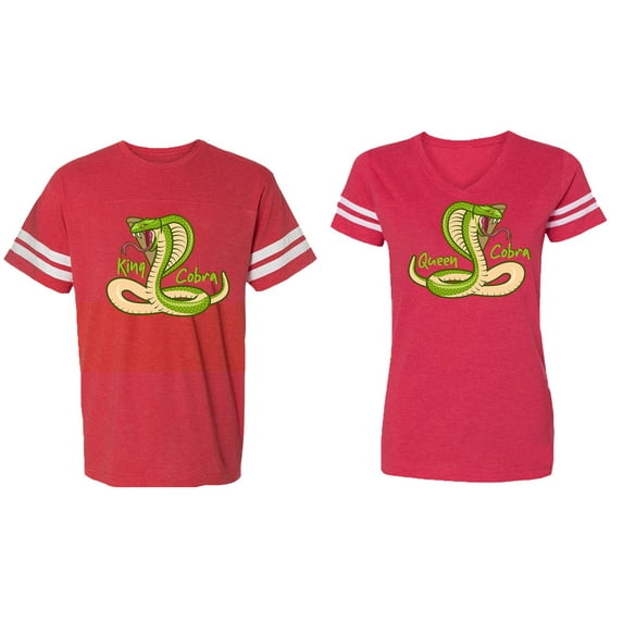 Cobra King Queen Matching Couple Cotton Jerseys (Men Red / Women Red) (Men L / Women M)