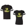thumbnail image 1 of Cobra King Queen Unisex Couple Matching Cotton Jersey style T-Shirt Contrasting stripes on sleeves (Men Black / Women Black) (Men XXL / Women M), 1 of 3