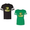 thumbnail image 1 of Cobra King Queen Unisex Couple Matching Cotton Jersey style T-Shirt Contrasting stripes on sleeves (Men Black / Women Green) (Men M / Women M), 1 of 3