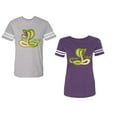 thumbnail image 1 of Cobra King Queen Unisex Couple Matching Cotton Jersey style T-Shirt Contrasting stripes on sleeves (Men Heather / Women Purple) (Men L / Women S), 1 of 3