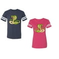 thumbnail image 1 of Cobra King Queen Unisex Couple Matching Cotton Jersey style T-Shirt Contrasting stripes on sleeves (Men Navy / Women Pink) (Men XL / Women S), 1 of 3
