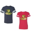 thumbnail image 1 of Cobra King Queen Unisex Couple Matching Cotton Jersey style T-Shirt Contrasting stripes on sleeves (Men Navy / Women Red) (Men XXL / Women XXL), 1 of 3
