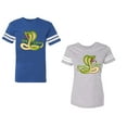 thumbnail image 1 of Cobra King Queen Unisex Couple Matching Cotton Jersey style T-Shirt Contrasting stripes on sleeves (Men Royal / Women Heather) (Men S / Women XXL), 1 of 3