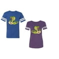 thumbnail image 1 of Cobra King Queen Unisex Couple Matching Cotton Jersey style T-Shirt Contrasting stripes on sleeves (Men Royal / Women Purple) (Men XL / Women XL), 1 of 3