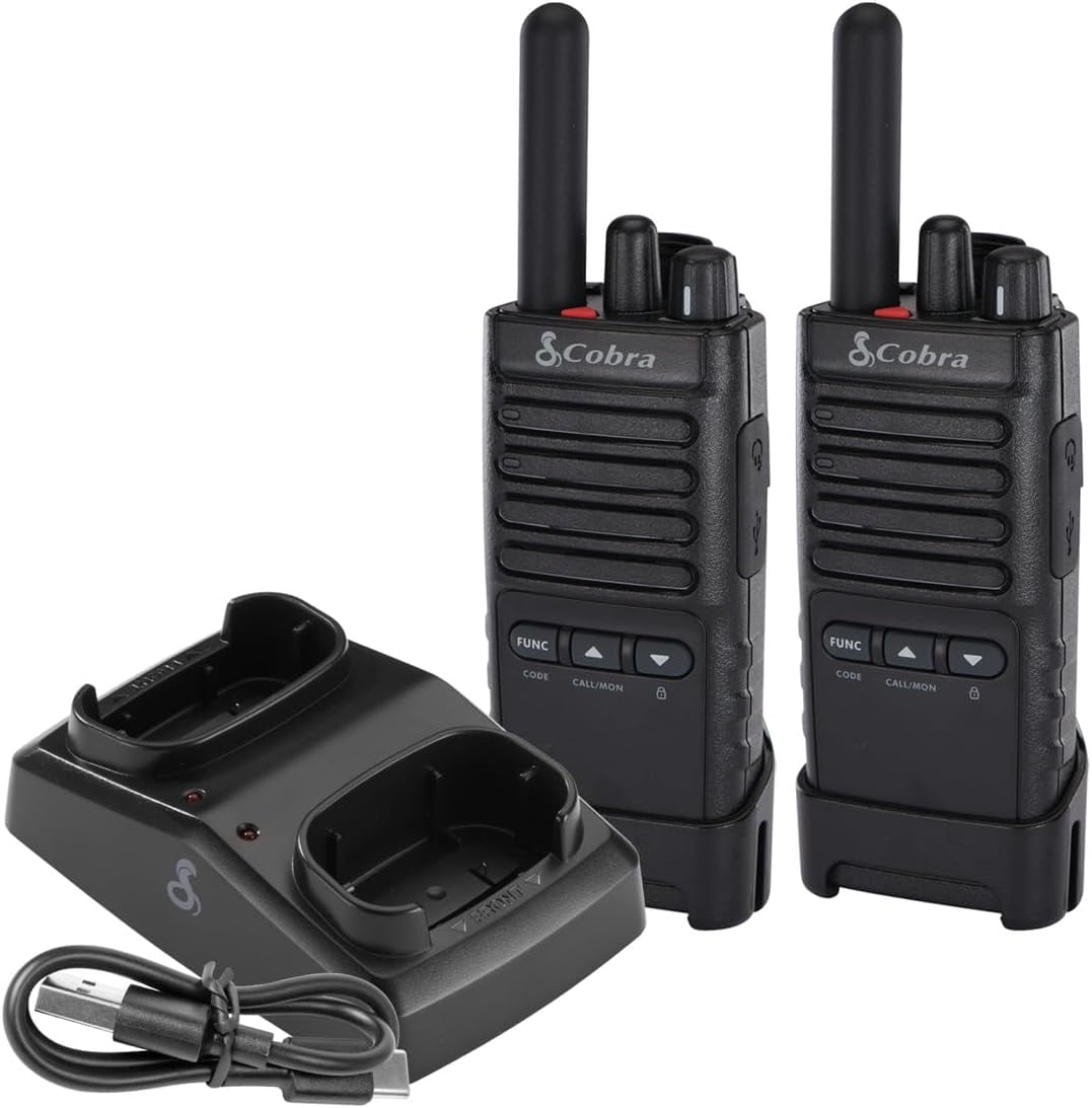 Cobra PX650 - Professional/Business Walkie Talkies - Rechargeable, 300,000 sq. ft/25 Floor Range, Dust Protected and Splashproof (IP54 rating), Two-Way Radio Set (2-Pack)