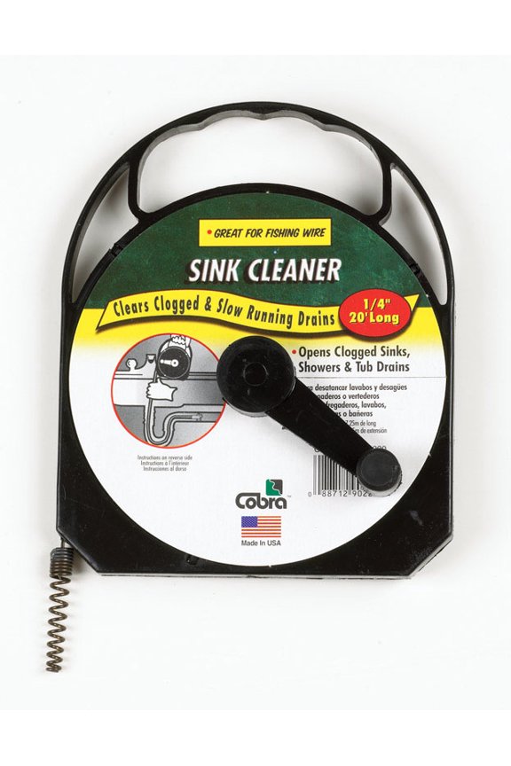 Cobra Enterprises Sink Cleaner Drain Tool - 20 Ft Manual Sink Auger - 1/4"x20'
