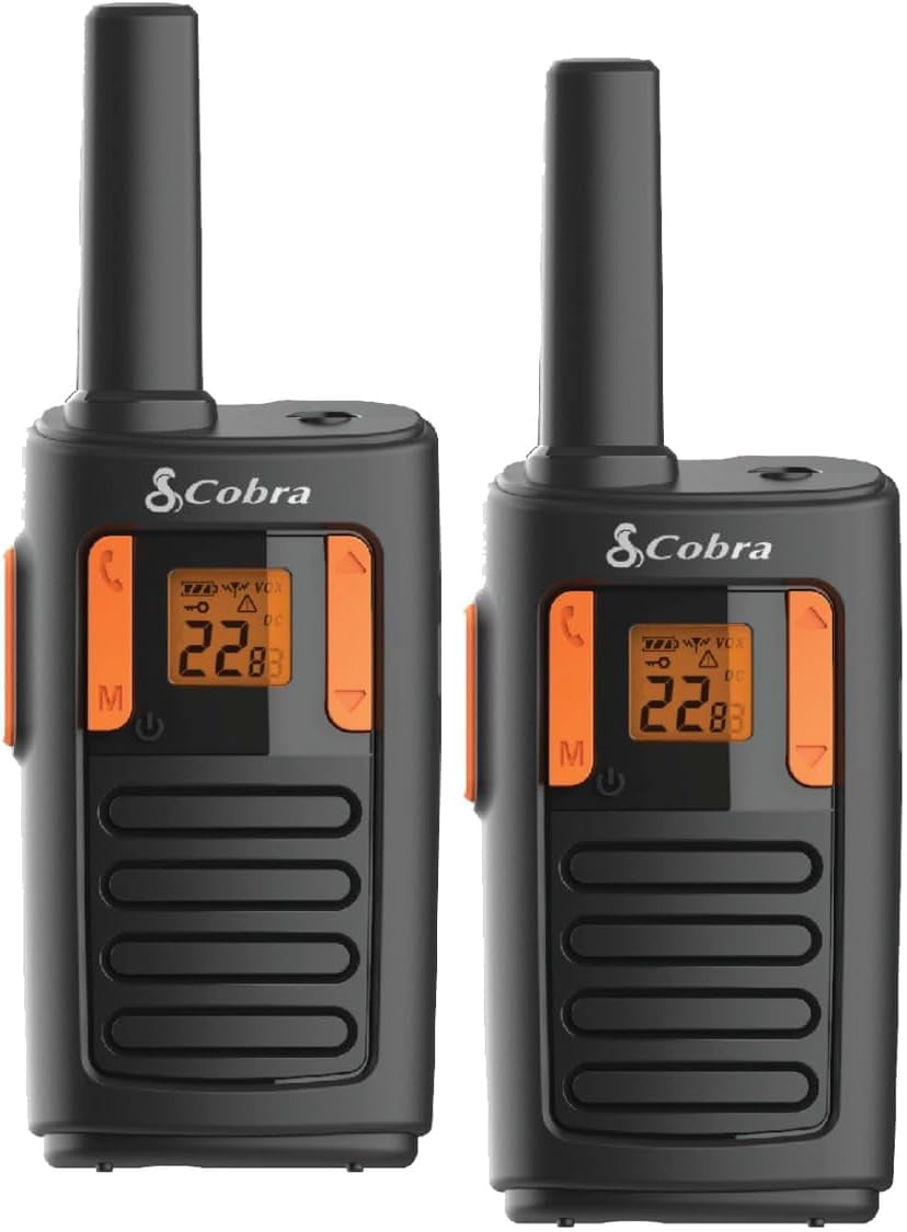 Cobra I Escort I Cedar Cobra RX180 Walkie Talkies – 18-Mile Long Range Signal, 22 Preset Channels, NOAA Weather Alerts, 10 Call Tones, Voice-Activated, Compact and Reliable, 2-Pack, Orange/Black