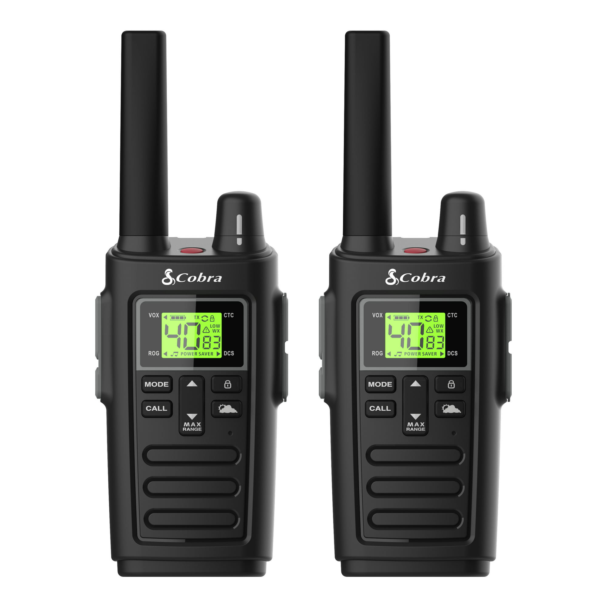 Cobra Two-Way Radios (Pair) Rugged Water Resistant Walkie Talkies, up to 32 mile Extended Range & 40 Channels, NOAA Weather Chanels and Weather Alerts - Walmart.com