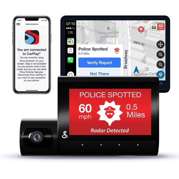 Cobra SC 220C Smart Dual View Front & Cabin Dash Cam - QHD 1440P, 360 Alerts, CarPlay & Android Auto