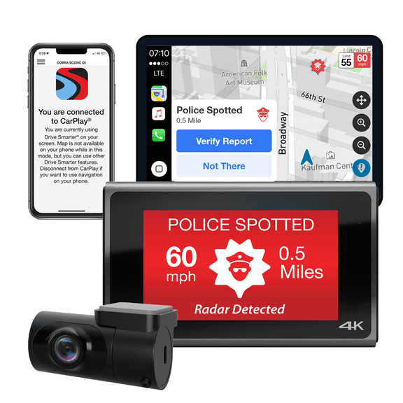 Cobra SC 400D 4K UHD Resolution Front and Rear Dash Camera with Apple CarPlay and Android Auto