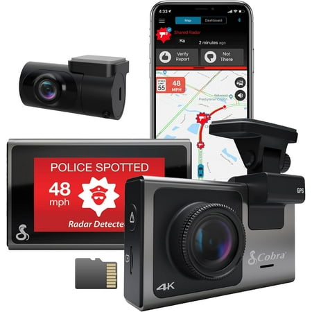 Cobra SC 400D 4K Dash Cam + Rear Cam: 3" Touchscreen, Live Alerts, CarPlay Compatible Dash Camera