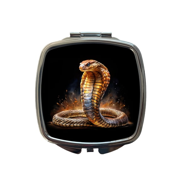 Cobra Snake Black Watercolor Travel Makeup Handbag Purse Small Pocket Compact Mirror