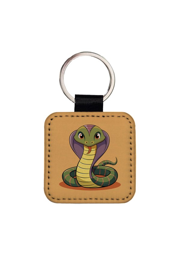 Cobra Snake Cute Faux Leather Square Keychain