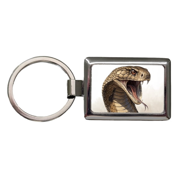 Cobra Snake Head Close-up Scary Reptile Metal Rectangle Keychain