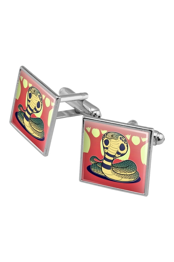 Cobra Snake Square Cufflink Set - Silver or Gold