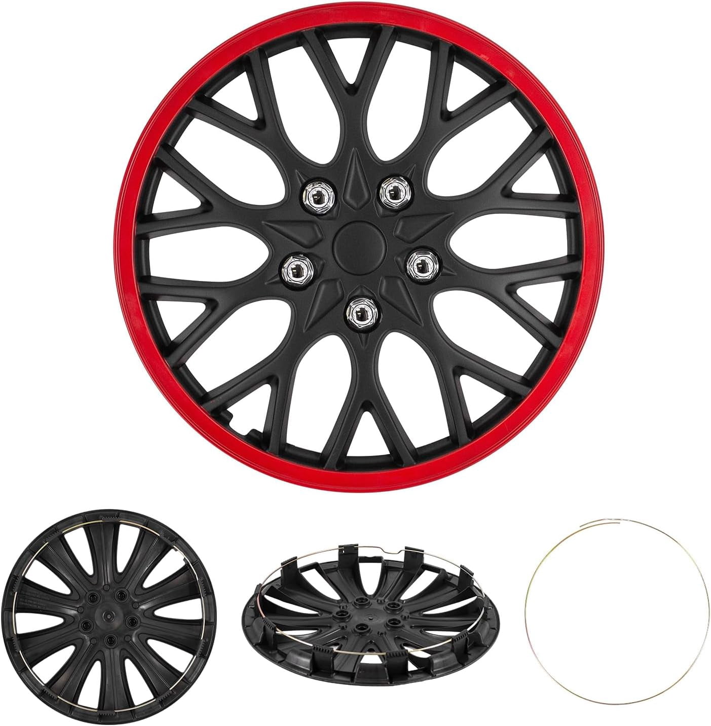 Cobra-Tek CBK-HP069-16-KR 4pc Set 15" 16" & 17" Hubcaps Wheel Cover Universal Fit Most Of Cars, Black Red, 16 Inches
