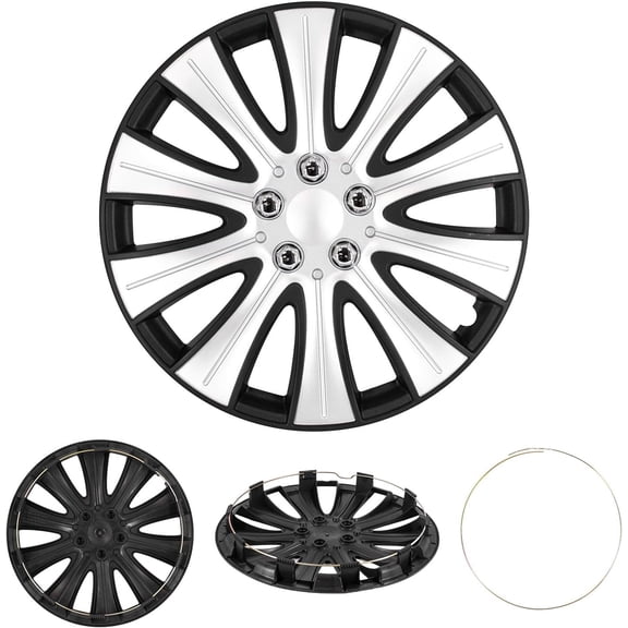 Cobra-Tek CBK-HP140-16-KS 4PC Set Hubcaps Wheel Cover Black Silver Supreme Style Universal fit Most of Steel Wheels