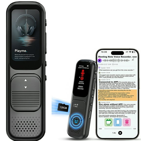 CobraStrike 128GB Digital Voice Recorder with App, 3072kbps Portable Voice Recorder with Transcription and Summary, Recording Device with Playback