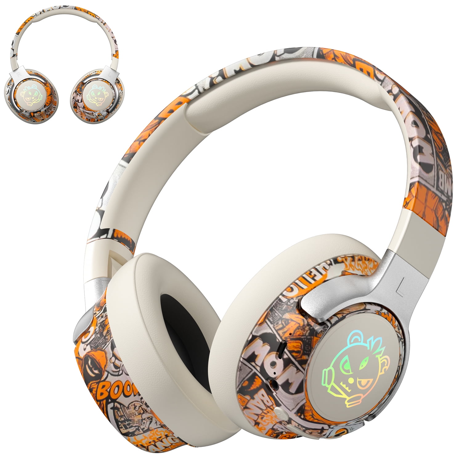 CobraStrike Foldable Bluetooth Headphones with Microphone, Hi-Fi Stereo Over-Ear Wireless Headsets, RGB Lights, Low Latency Game Mode for Boys and Girls