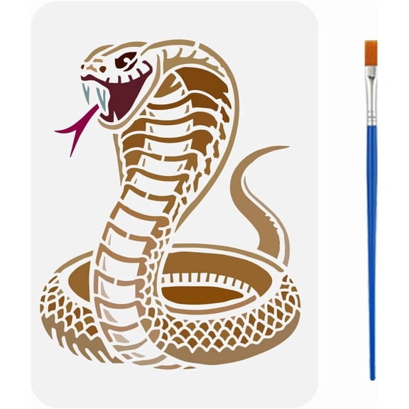Cobras Stencil with a Paint Brush 11.7x8.3Inch Reusable Snakes Stencil PET Snake Decoration Template Cobras Pattern Animal Themes Template for Wood Wall Fabric Furniture