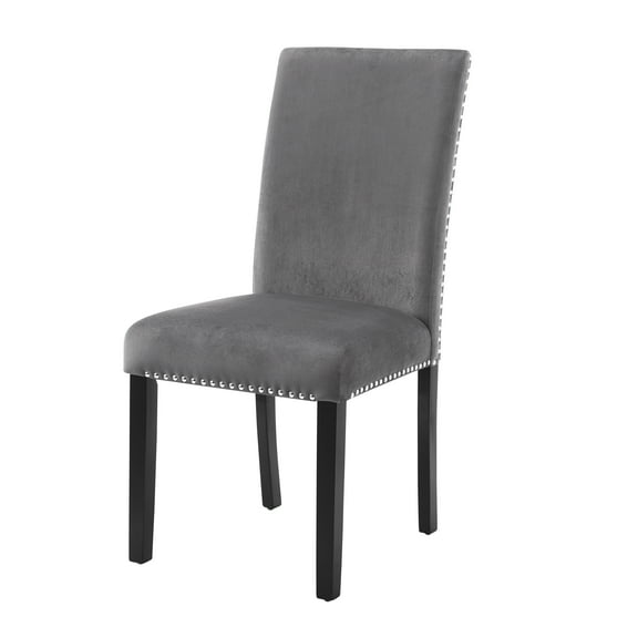 Cobre Contemporary Gray Velvet Dining Chairs (Set of 2) - Elegant Parsons Style with Chrome Nailhead Trim, Solid Rubberwood Legs, Perfect for Dining Room & Home Decor