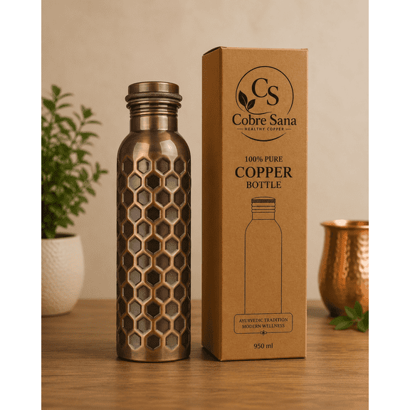 Cobre Sana Pure Copper Water Bottle, 34 oz, Hammered Finish, Leak-Proof Lid, Metallic Finish, 1 Pack