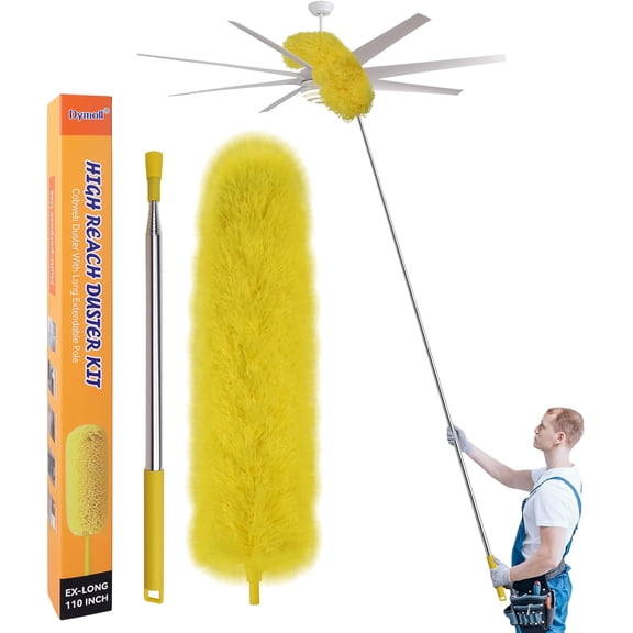 Cobweb Duster with Extension Pole, 110" Microfiber Feather Duster Kit with Bendable Washable Heads, Spider Web Brush, Dusters for Cleaning Ceiling Fan, High Ceiling, Blinds, Furniture & Cars