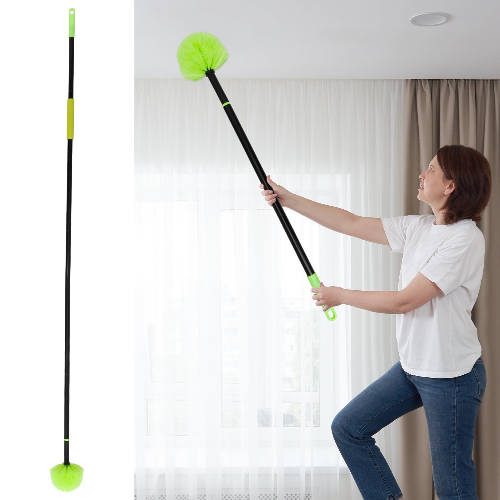 18ft Extendable Cobweb Duster With Pole - High Reach Spider Web Cleaner For Indoor & Outdoor