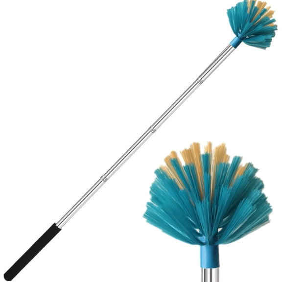 Cobweb Duster with Extension PoleMedium Stiff Bristles Cobweb Duster Head Adjustable from 28 to 56 inches Long Duster for High Ceilings, Suitable for Ceilings, Walls, Indoor Outdoor Environments