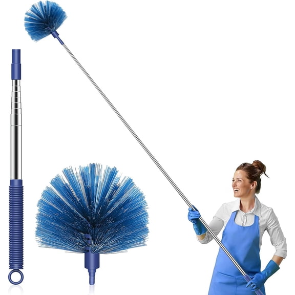 Cobweb Duster with Extension Pole, Retractable Dusters for Cobweb Cleaning 90-inch Long Handle Ceiling Fan Spider Web Brush for Outdoor Indoor High Ceilings