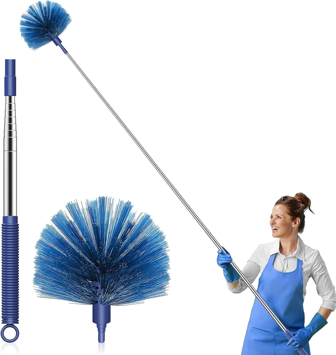 Cobweb Duster with Extension Pole, Retractable Dusters for Cobweb Cleaning 90-inch Long Handle Ceiling Fan Spider Web Brush for Outdoor Indoor High Ceilings